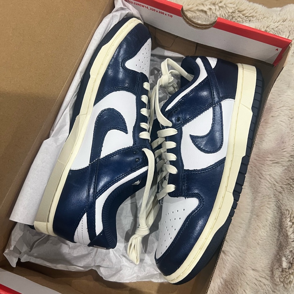 Nike Dunk Low PRM White and Midnight Navy
